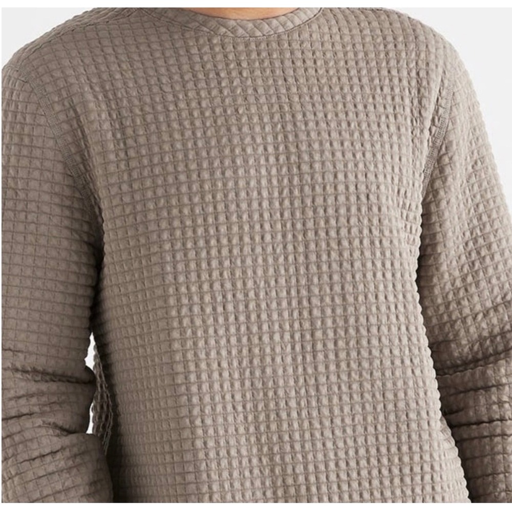 NOBULL Quilted Crewneck Sweatshirt Taupe Brown Grid Pullover Womens Large